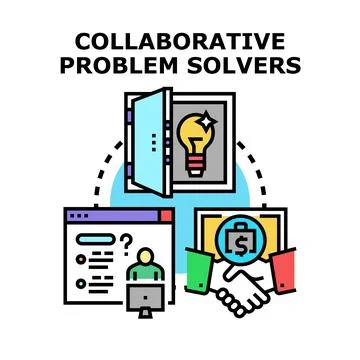 Collaborative problem solvers finding business solutions and innovation idea Stock Illustration