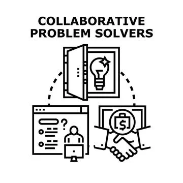 Collaborative problem solvers finding business solutions and innovation idea Stock Illustration