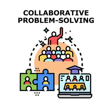 Collaborative problem solving process engaging diverse teams remotely Stock Illustration