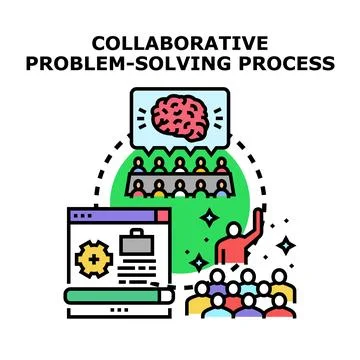 Collaborative problem solving process with team working together Stockillustratie