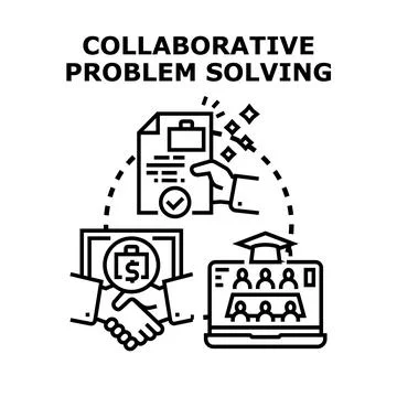 Collaborative problem solving process with teamwork and communication Stock Illustration