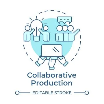 Collaborative production soft blue concept icon Stock Illustration