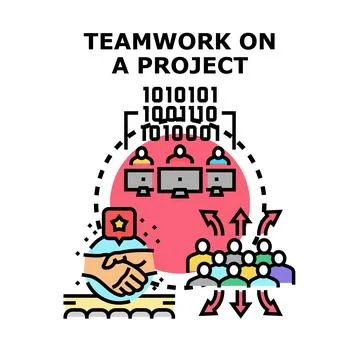 Collaborative project development with digital team working together Stockillustratie