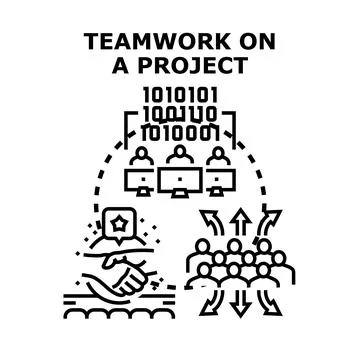 Collaborative project development with digital team working together Stock Illustration