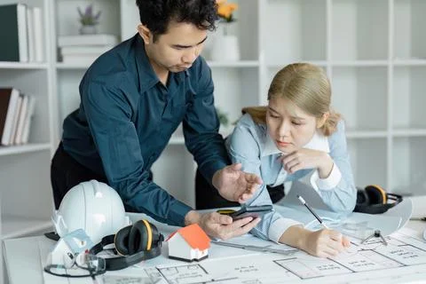 Collaborative project planning and communication in construction management Stock Photos