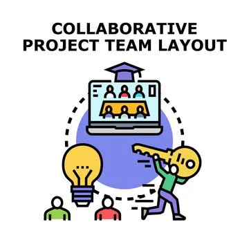 Collaborative project team developing innovation solutions Stock Illustration