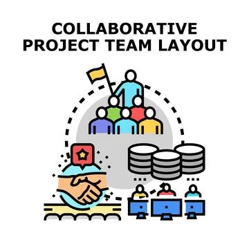 Collaborative project team layout achieving project goals 스톡 일러스트