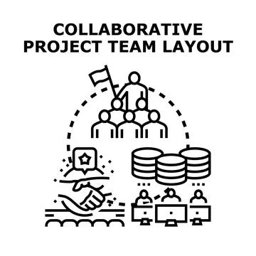 Collaborative project team layout achieving project goals Stock Illustration