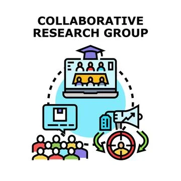 Collaborative research group working with online education and business str.. Stock Illustration