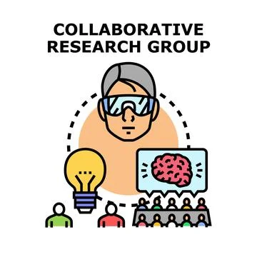 Collaborative research group working on research project Stock Illustration