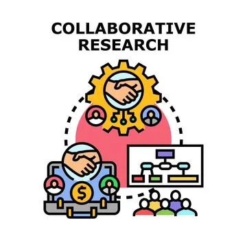 Collaborative research project development and teamwork concept Stock Illustration