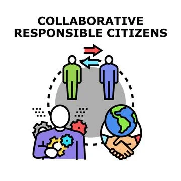Collaborative responsible citizens working together for global partnership Stock Illustration