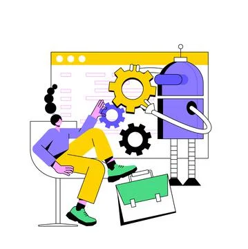 Collaborative robotics abstract concept vector illustration. Stock Illustration