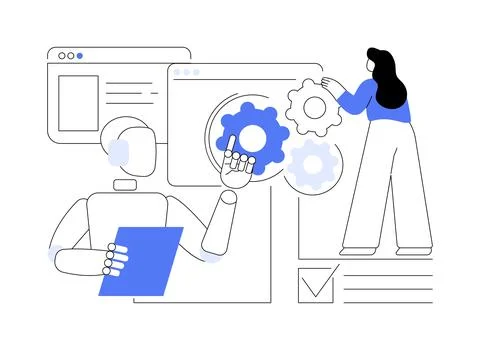 Collaborative robotics abstract concept vector illustration. Stock Illustration