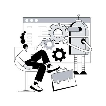 Collaborative robotics abstract concept vector illustration. Stock Illustration