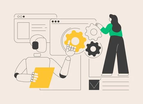 Collaborative robotics abstract concept vector illustration. Stock Illustration