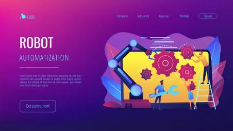 Collaborative robotics concept landing page. Stock Illustration