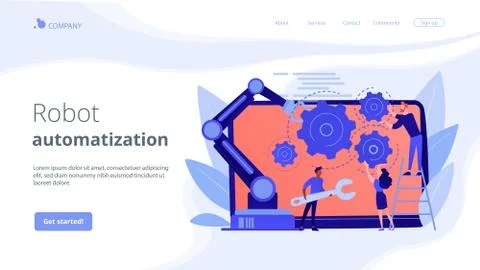 Collaborative robotics concept landing page. Stock Illustration