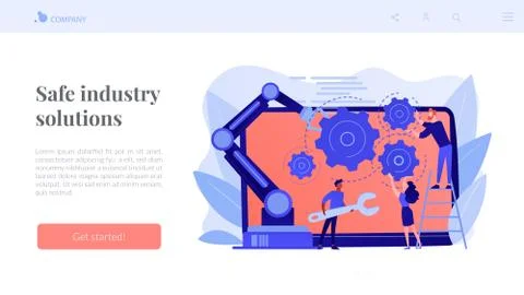 Collaborative robotics concept landing page. Stock Illustration