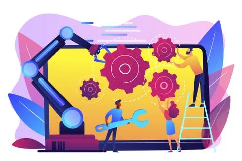 Collaborative robotics concept vector illustration. Stock Illustration