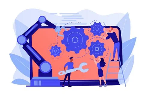 Collaborative robotics concept vector illustration. Stock Illustration