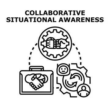 Collaborative situational awareness vector concept illustrating teamwork Stock Illustration