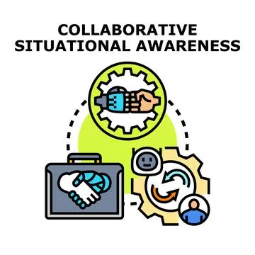Collaborative situational awareness vector concept illustrating teamwork Stock Illustration