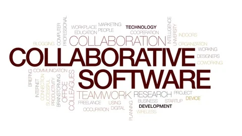 Collaborative software animated word cloud, text design animation. Kinetic Stock Footage 82349757