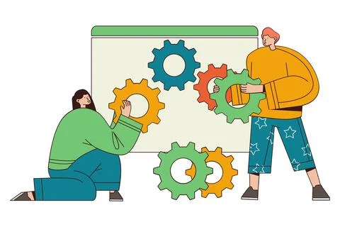 Collaborative System Automation and Digital Workflow Illustration Stock Illustration