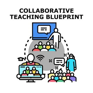Collaborative teaching blueprint for hybrid online learning Stock Illustration