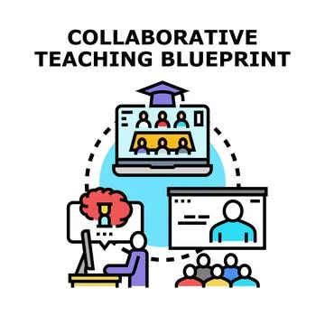 Collaborative teaching blueprint uniting learning methods Stock Illustration