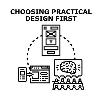 Collaborative team discussing practical user interface design concept Stock Illustration
