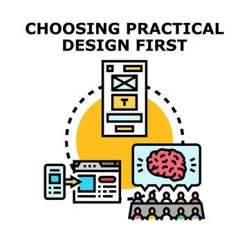 Collaborative team discussing practical user interface design concept Stock Illustration