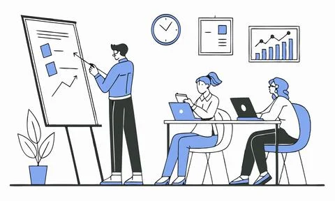 Collaborative Team Meeting with Data Visualization Illustrazione stock