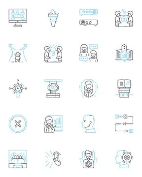 Collaborative teams linear icons set. Synergy, Partnership, Cooperation Stock Illustration