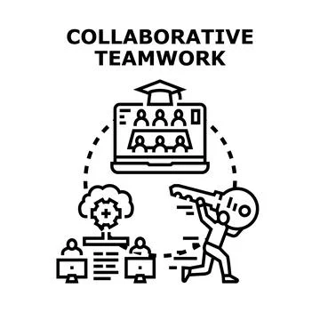 Collaborative teamwork achieving educational and business solutions Stock Illustration