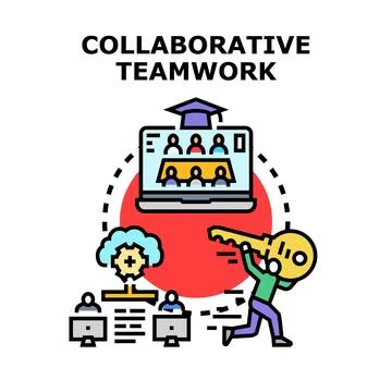Collaborative teamwork achieving educational and business solutions Illustrazione stock