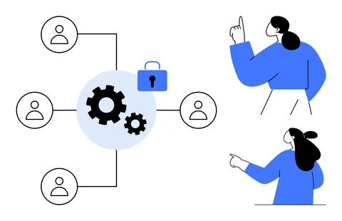Collaborative Teamwork and Data Security Visualization with User Interaction Stock Illustration