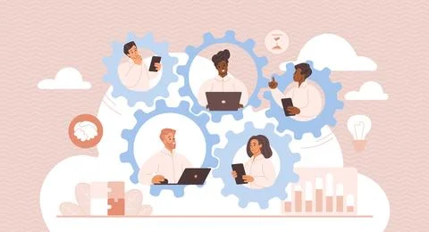 Collaborative teamwork drives innovation and success in a connected world. Stock-Illustration