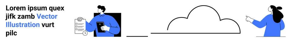 Collaborative Teamwork Examining Cloud Data with Digital Devices 스톡 일러스트