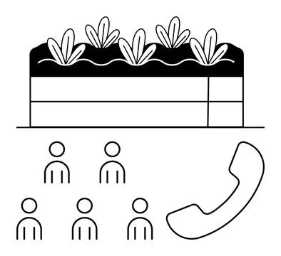 Collaborative Teamwork with Nature People, Phone Communication, and Sustain.. Illustrazione stock