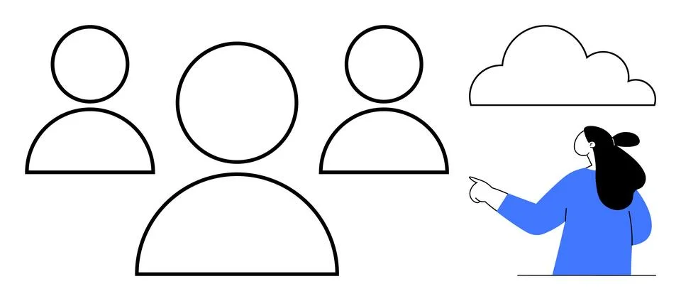 Collaborative Teamwork Person Presenting to Group with Cloud Concept Stock Illustration