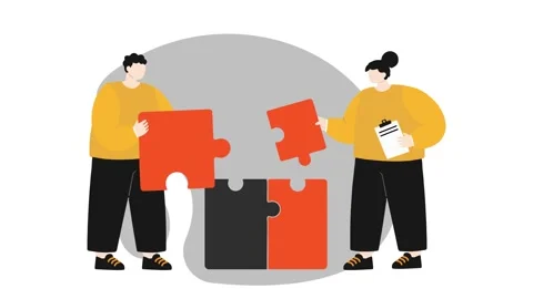 Collaborative Teamwork Puzzle Assembly Illustration, 2D animation Stock Footage 341844061