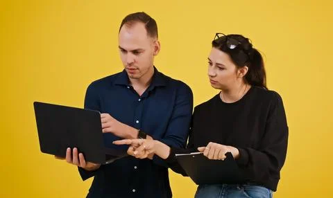 Collaborative Teamwork of Two Professionals. Digital, IT, Business, Startup Foto stock