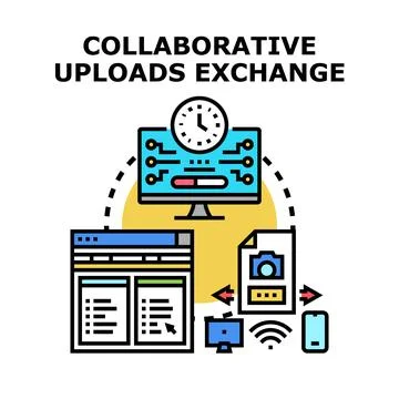 Collaborative uploads exchange and data sharing process Stock Illustration