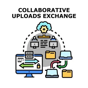 Collaborative uploads exchange concept exchanging data 스톡 일러스트