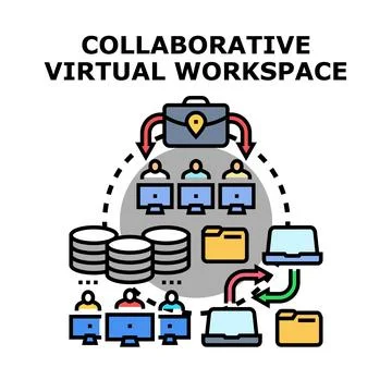 Collaborative virtual workspace concept for remote teamwork Stock Illustration