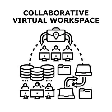 Collaborative virtual workspace concept for remote teamwork Stock Illustration