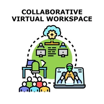 Collaborative virtual workspace working technology team concept イラスト素材