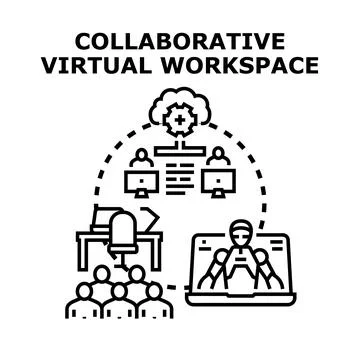Collaborative virtual workspace working technology team concept Stock Illustration